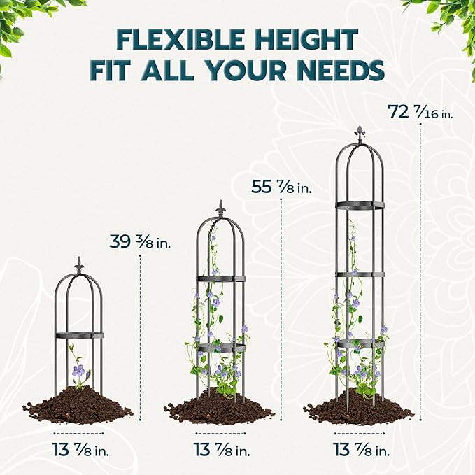 Idzo Trellis for Climbing Plants Outdoor, Garden Trellis Steel, Obelisk Design Stone Coated, 72 in Upgrade 2025, Vertical Support for Climbing Plants, Decorative for Outdoor & Indoor Use