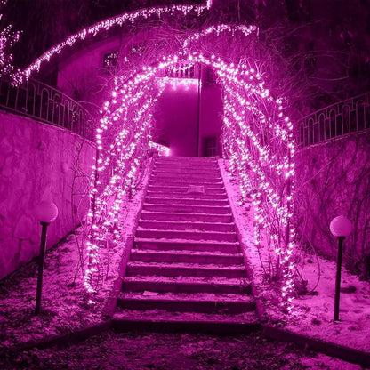2 Pack Solar String Lights Outdoor, 200 LED Extra-Long 72FT Solar Powered Lights with 8 Lighting Modes, Waterproof Outdoor Lighting Decoration for Garden, Patio, Balcony, Xmas, Wedding, Party (Pink)