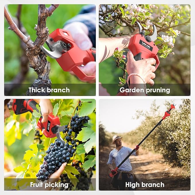 Electric Pruning Shears with Telescopic Rod, 50mm 1.96" Cutting Diameter Cordless Pruner with 2 Rechargeable Batteries, Tree Branch Cutter with SK7 Blade for Gardening Pruning