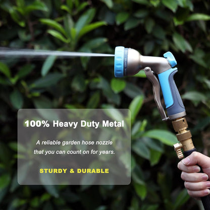 HOSUN Garden Hose Nozzle, Metal Spray Nozzles, Heavy Duty Spray Nozzle for Garden Hose, High Pressure Hose Nozzle with 8 Adjustable Patterns, Hand Sprayer for Plants Watering, Car & Pet Washing