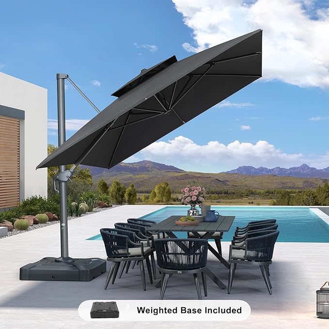 PURPLE LEAF 10' x 13' Cantilever Patio Umbrella Outdoor Umbrella with 330lbs Base Large Rectangular Windproof Offset Umbrella for Pool Deck Garden, Graphite Grey