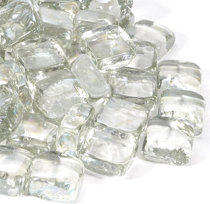 Clear Fire Pit Glass Cube, Tempered Glass Bead for Fireplace, Firepit Indoor or Outdoor, Propane and Natural Gas, 20 Pounds Fire Rocks, Heat Resistant, No Poping, Crystal Reflective