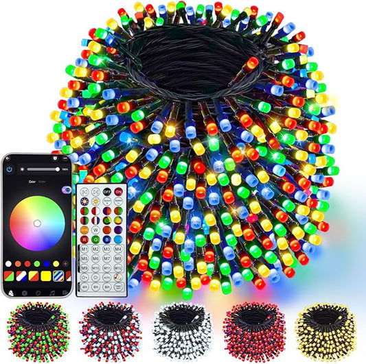 600LED Smart Color Changing Christmas Lights App Controlled, 208FT Waterproof RGB Twinkle String Light Music Sync Multiple Modes, Christmas Lights with Remote & Timer Indoor Outdoor Xmas Decorations