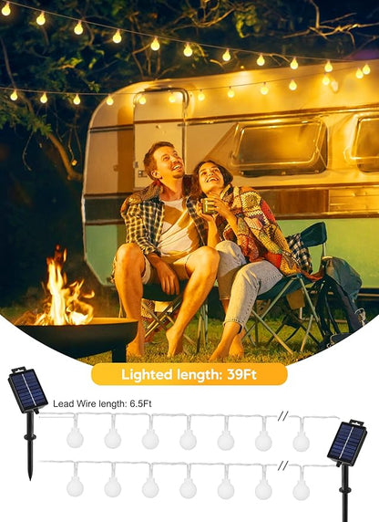 Brightown Solar Lights Outdoor Waterproof, 2 Packs Total 39Ft 120 LED Globe Solar String Lights for Outside, 8 Modes Outdoor Solar Lights for Yard Balcony Patio Tree Canopy Party (Warm White)