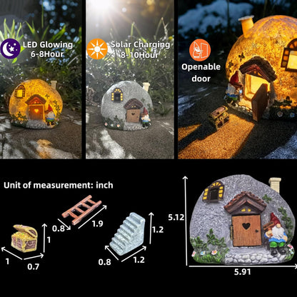 Solar Fairy Garden Houses Statues Kit, 4 Pcs Figurines Accessories House with Openable Door for Outdoor Yard Lawn Patio Proch, Christmas Housewarming Decorations, Gift Ideas for Women Kids
