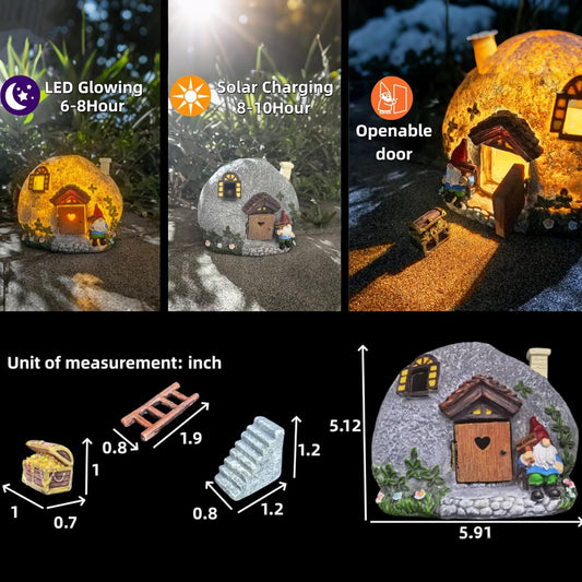 Solar Fairy Garden Houses Statues Kit, 4 Pcs Figurines Accessories House with Openable Door for Outdoor Yard Lawn Patio Proch, Christmas Housewarming Decorations, Gift Ideas for Women Kids