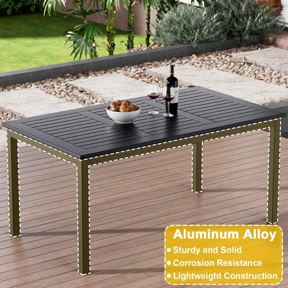 ZZV Outdoor Dining Table for 6-Person Rectangle Indoor Outdoor Table with Wood-Like Surface, Weather-Resistant Outside Dining Table for Patio Lawn Garden Backyard, 35" D x 63" W x 29" H, Black