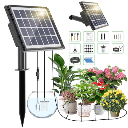 82FT Solar Drip Irrigation System, Auto Watering Kit for 20-30 Pots, Solar-Powered Plant Watering, 25 Timer Modes, 900ml/min Flow Indoor/Outdoor Garden, Balcony & Patio Irrigation System