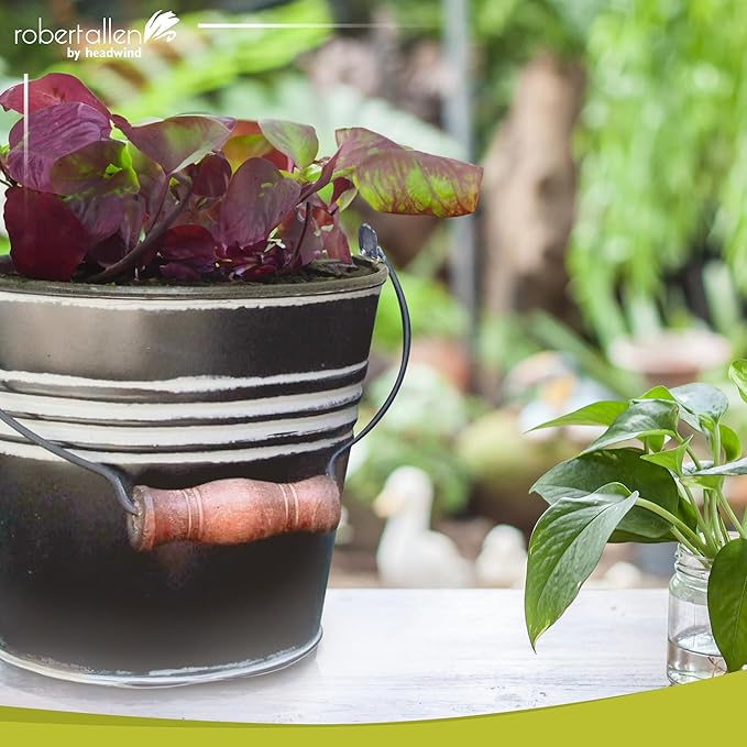 Headwind Vintage Collection - 6 Inch Charcoal Banded Planter with Handles – Galvanized Bucket Planter - Decorative Small Planters for Indoor Plants & Outdoor Use by Robert Allen