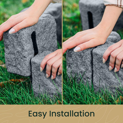 Beuta Landscape Edging | Garden Edging Border | Faux Stone Blocks for Lawn Edging, Flower Beds & Yard Edging – 4 Pack | Each Section Has 6 Blocks 48" L x 4" W x 6.5" H | 8 Spikes | Greystone