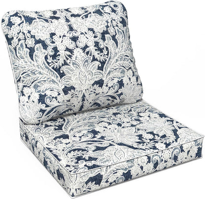LVTXIII Outdoor/Indoor Deep Seat Cushion Patio Seat and Back Cushion Set All-Weather Replacement Chair Cushion for,Wicker Chairs and Garden Furniture Decoration, 24"x24"x4", Damask Lapis