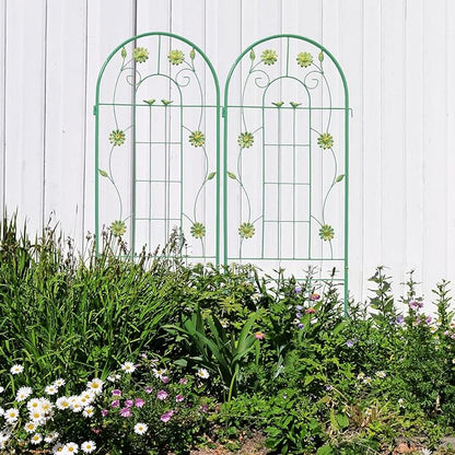 2 Pack Metal Garden Trellis 71" H Garden Fence Rustproof Trellis for Climbing Plants Support Roses Flower Outdoor Lawn, Green