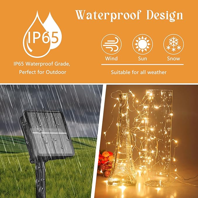 2-Pack Solar String Lights for Outside, 400 LED 144Ft Solar Fairy Lights for Outside Waterproof with 8 Modes, Solar Lights Outdoor for Patio Tree Christmas Party Wedding Decor(Warm White)
