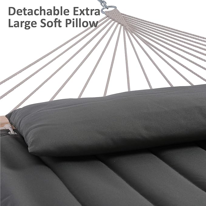 SUNCREAT Hammocks Double Hammock with Wooden Stand Included, Outdoor Hammocks for Outside, 475 lbs Capacity, Dark Gray