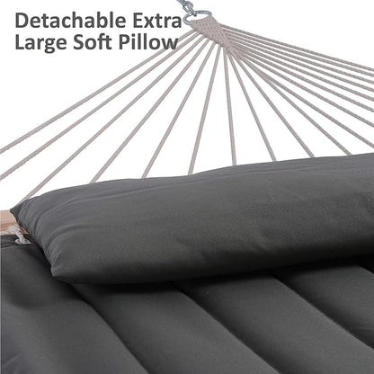SUNCREAT Hammocks Double Hammock with Wooden Stand Included, Outdoor Hammocks for Outside, 475 lbs Capacity, Dark Gray