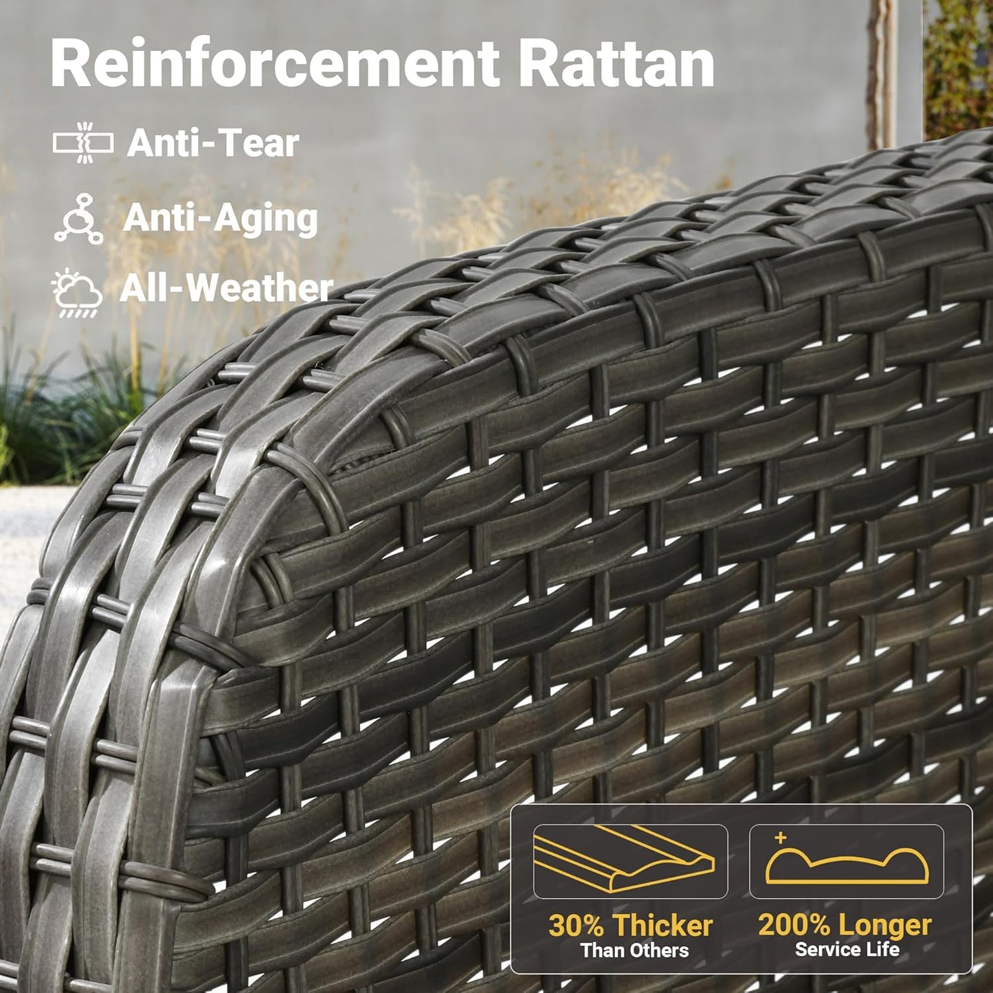 ovios 4 Pieces Patio Furniture Set with 25" Fire Pit, Outdoor Wicker Chairs of 4, All Weather High Back Rattan Chairs 4-Seater with Comfy Cushions, Grey