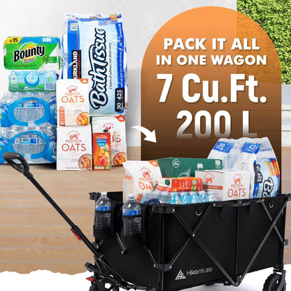 Hikenture Collapsible Wagon - 330LBS Capacity, Extra Large Foldable Wagon with All-Terrain Wheels, Utility Beach Cart for Outdoor Garden