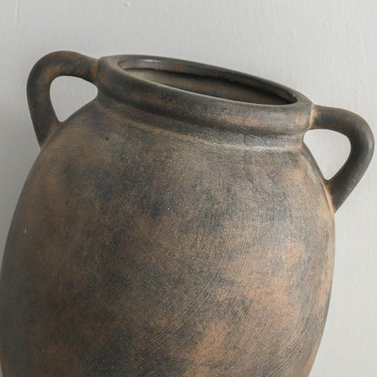 Ceramic Flower Vase 7.6 inch Farmhouse Rustic Vase Decorative Pottery Terracotta Vases for Home Decor Table Mantle Fireplace Living Room Bathroom Wedding Centerpiece (Black)