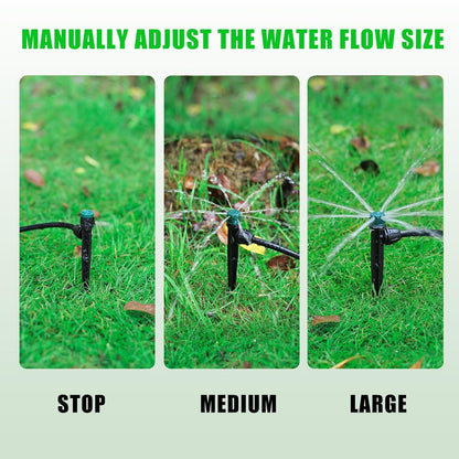 Anti-Drop Drip Irrigation Emitters for 1/4" Drip Tubing,5.5" Stake with Adjustable Automatic Irrigation Drippers for (4-7mm) Garden Watering System. (50pcs-360 Degree Drip)