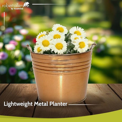Headwind Vintage Collection - 6 Inch New Penny Banded Planter with Handles – Galvanized Bucket Planter - Decorative Small Planters for Indoor Plants & Outdoor Use by Robert Allen