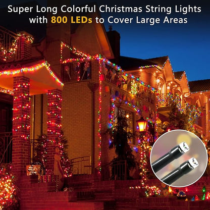 BlcTec Christmas Lights 800 LED 272FT Christmas Tree Lights with 8 Modes, Waterproof, Timer and Connectable Christmas String Lights for Indoor Outdoor Xmas Decorations, Multicolor