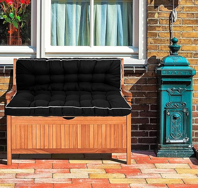 Swing Replacement Cushions with Backrest, 2 or 3 Seater Waterproof Non-Slip Overstuffed Swing Pad, Indoor/Outdoor Bench Cushion for Porch Chair Swings Garden Furniture (Black, 40 * 55 in)