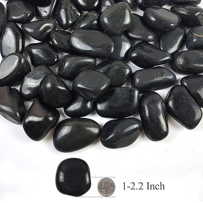 1-2.2 Inch High Decorative Black River Rocks, 5LB Polished Stones, Pebbles for Landscaping, Fish Tank, Garden, Vase Filling Pebbles, Outdoor Decorative River Rocks