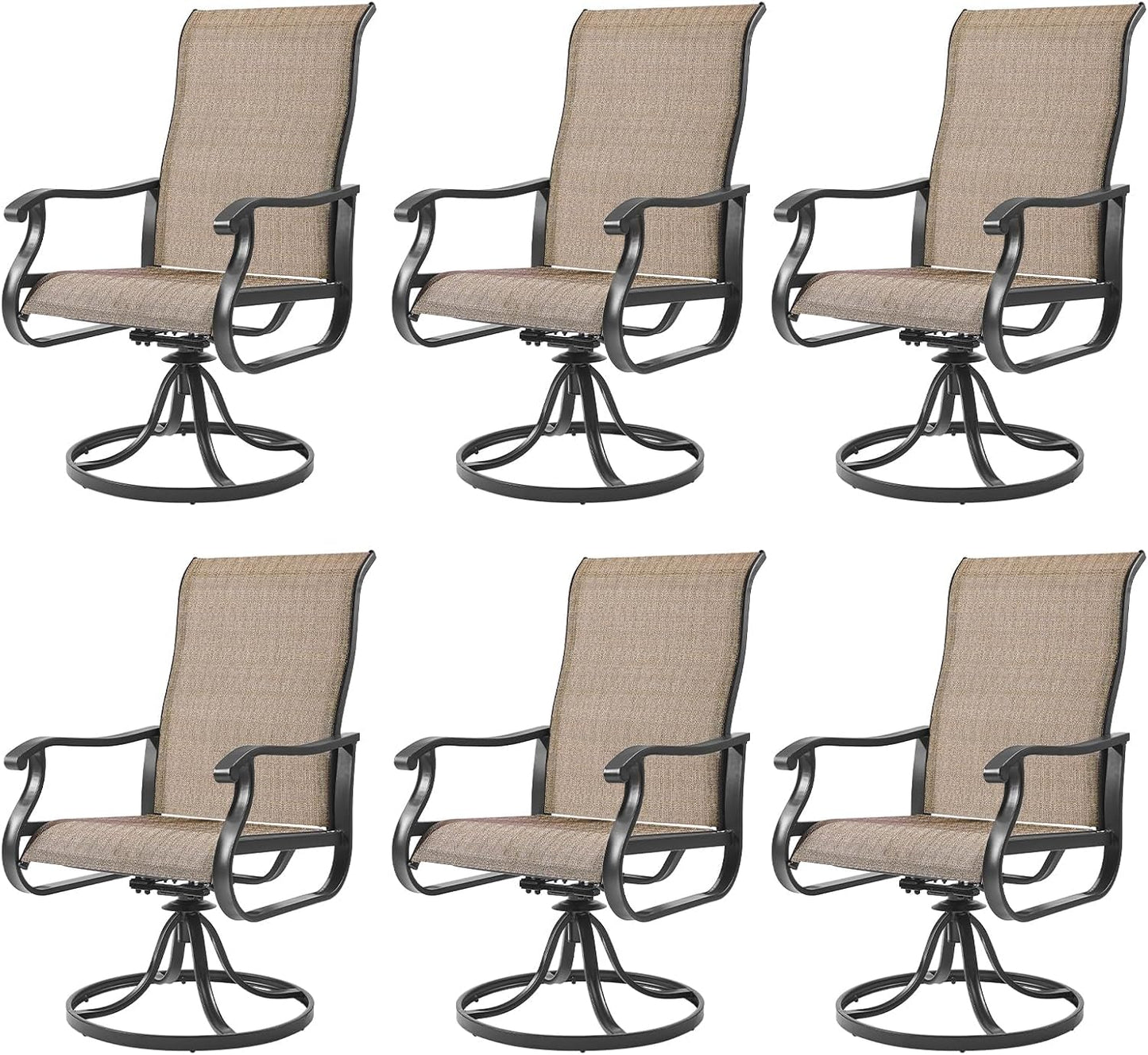 Amopatio Patio Swivel Chairs Set of 6, Outdoor Swivel Rocker Dining Chairs with All Weather Textilene High Back & Metal Frame, for Backyard Deck Lawn (Brown)