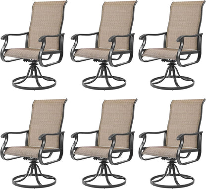 Amopatio Patio Swivel Chairs Set of 6, Outdoor Swivel Rocker Dining Chairs with All Weather Textilene High Back & Metal Frame, for Backyard Deck Lawn (Brown)