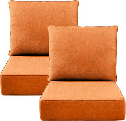 Luxury 6" Outdoor Cushions for Patio Furniture, 24x24x6" Thick Seat Cushion Set of 2, Fade Resistant Couch Chair Replacement Cushions High Density Deep Wicker Chair Cushion w/ Removable Cover, Orange