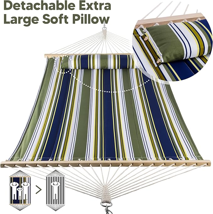 SUNCREAT Double Hammocks 2 Person with Extra Large Pillow, Non Fading Tree Hammocks for Outside, Blue&Aqua