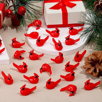 100 Pcs Mini Resin Red Cardinal Bird Figurines – Tiny Cardinal Ornaments for Christmas, Cake Toppers, Garden Crafts, Dollhouse, Fairy Micro Landscape, Party and Home Decorations