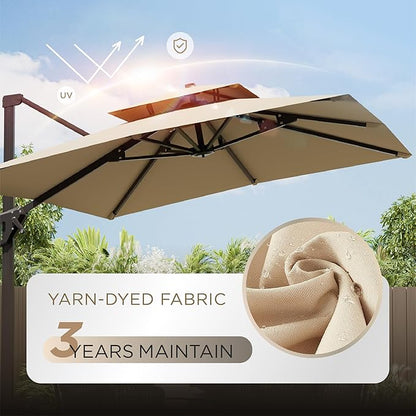 10' X 13' Patio Umbrella Outdoor Large Rectangle Offset Cantilever Umbrellas Double Top Heavy Duty Windproof with 360-degree Rotation for Pool Garden Deck