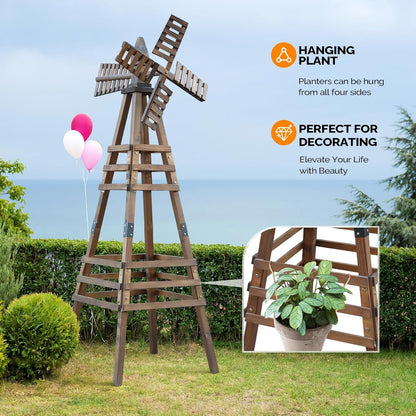VINGLI Outdoor Yard Windmill, Wooden Wind Spinner for Garden Yard Lawn Patio Decoration (Carbonized Wood, Medium)