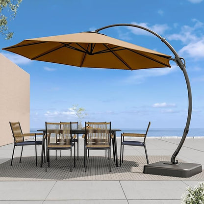 LAUSAINT HOME Outdoor Patio Umbrella with Base included, 10 FT Deluxe Curvy Cantilever Umbrella Offset Hanging umbrella with 360° Rotation for Market, Pool, Garden, Backyard, Deck (Tan, 10 FT)