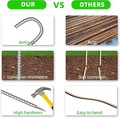 27 Pack Ground Garden Rebar Stakes Rebar 16 Inch Anti-Rust Galvanized Steel J Shape Hook Heavy Duty Ground Anchors for Tents, Position Kits,Fences, and Trampolines Landscape Fabric