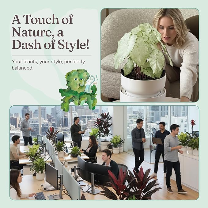 Tendril The SWAP+ Self-Watering Planter | 10" Ceramic Indoor Pot with Air-Pruning Liner, Tools & Repotting Mat