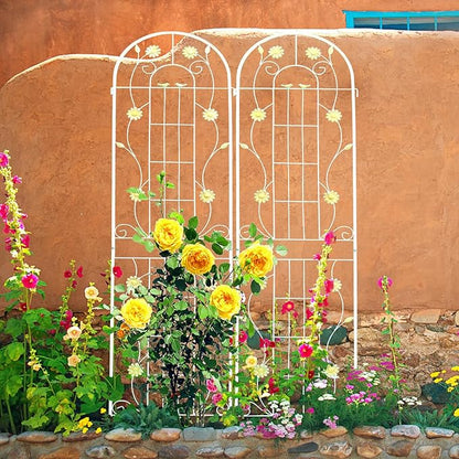 2 Pack Metal Garden Trellis 86.7" H Garden Fence Rustproof Trellis Cream White for Climbing Plants Support Roses Flower Cucumber Outdoor Lawn, Cream White