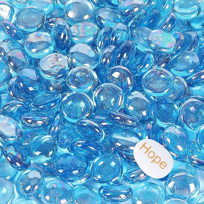 11LB Fire Glass Beads and Marbles for Outdoor Fire Pit and Fireplace, Glass Gemstones for Vase Filler, Aquariums, Hydroponics Plants, Home Decor and Christmas DIY Craft, Turquoise