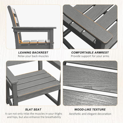 7pcs Outdoor Dining Set, HDPE Patio Dining Set for 6, All-Weather Outdoor Table and Chairs with Umbrella Hole & Adjustable Pads, Modern Patio Furniture Set for Backyard, Poolside &Lawn (Grey)