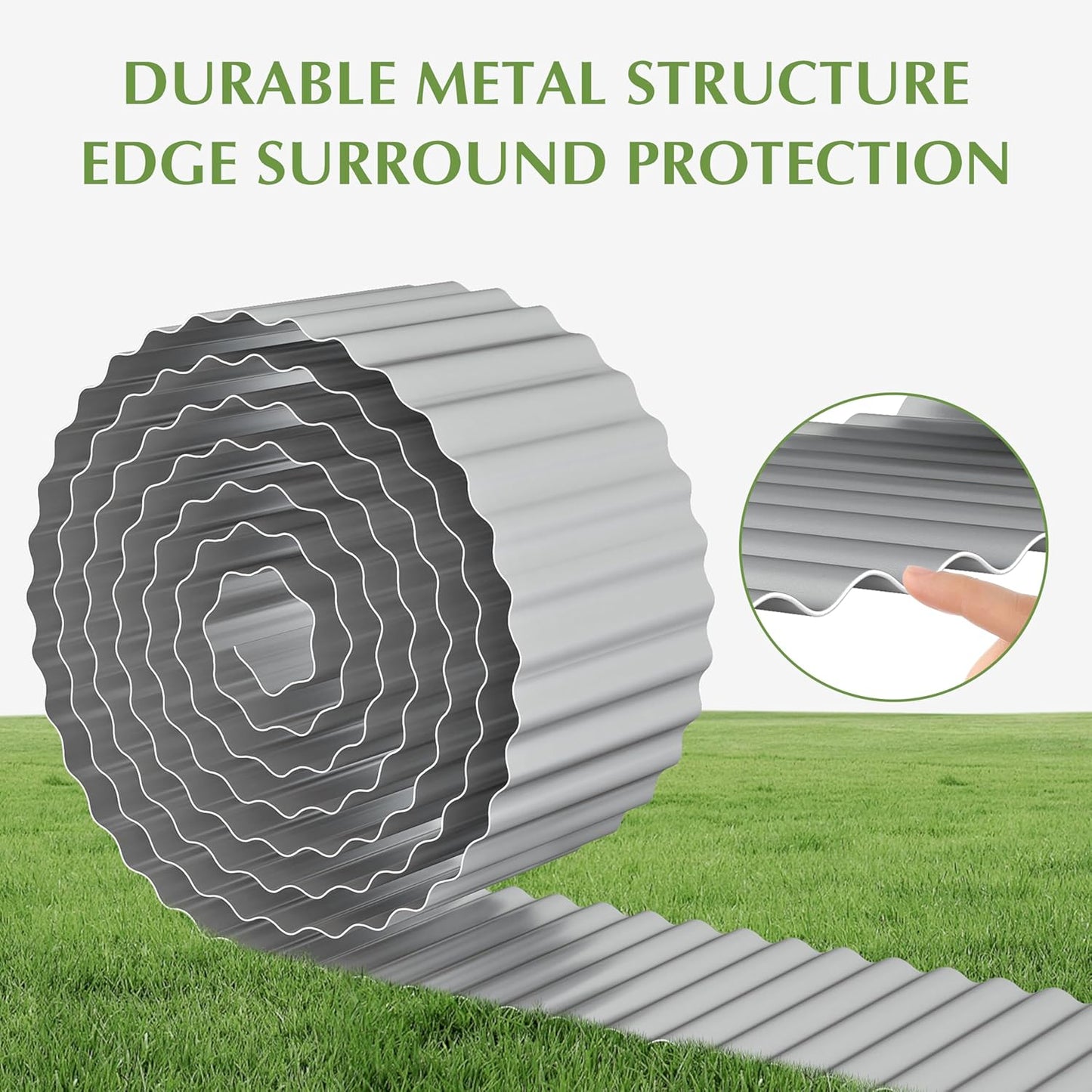 Metal Garden Edging Border, Corrugated Steel Landscaping, DIY for Lawn (Silver, 8 Inch x 20FT)