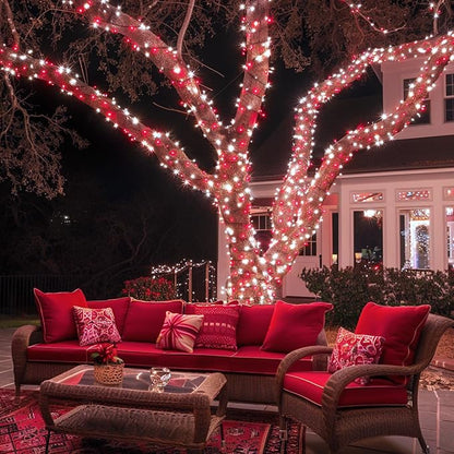 JMEXSUSS 2 Pack Red and White Solar Christmas Lights, Total 400 LED 151FT Solar String Lights Outdoor Waterproof, 8 Modes Solar Lights for Outside Tree Patio Christmas Decorations