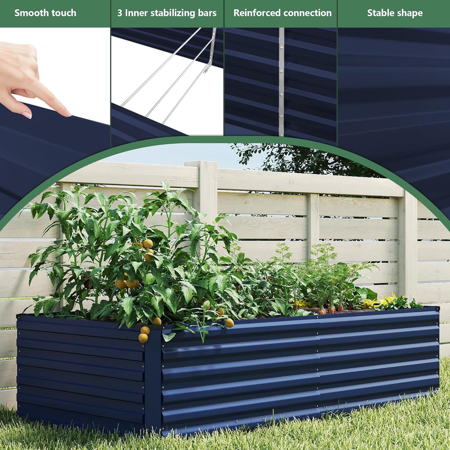 FOOWIN 4pcs 8x4x2ft Galvanized Raised Garden Bed, Planter Raised Garden Boxes Outdoor, Large Metal Raised Beds for Gardening, Garden Bed for Vegetables, Flowers, Herb,478 Gallon Capacity, Royal Blue