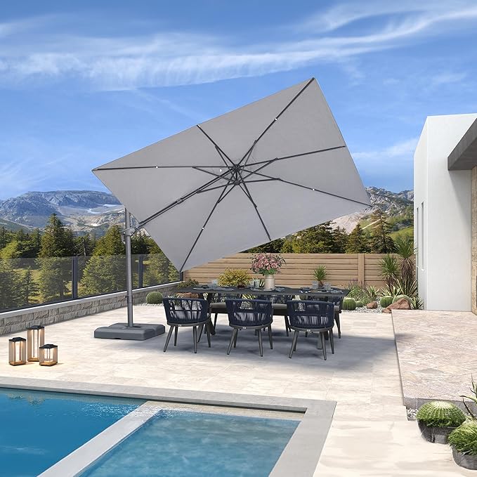 PURPLE LEAF 11.5' X 8' Left-right Tilting Outdoor Patio Umbrella Swivel Offset Cantilever Heavy Duty Rectangle Aluminum Umbrella with UV Resistant for Deck Pool Patio Backyard, Pebble Grey