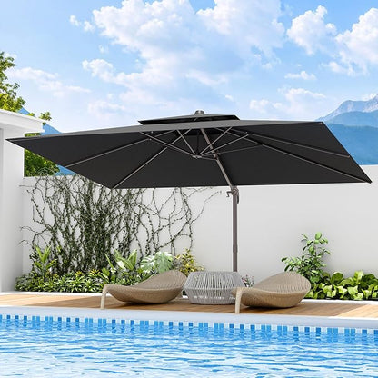 10x13 FT Patio Umbrella, Large Cantilever Rectangular Double Top Heavy Duty Offset Umbrellas with 360° Rotation, Outdoor shade for Garden Deck Pool Patio, Gray