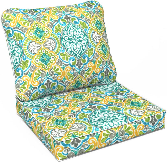 LVTXIII Outdoor Deep Seat Cushion Patio Seat and Back Cushion Set Seasonal Chair Cushion for Dining Arm Chairs, Wicker Chairs and Garden Furniture Decoration, 24"x24"x4", Damask Green