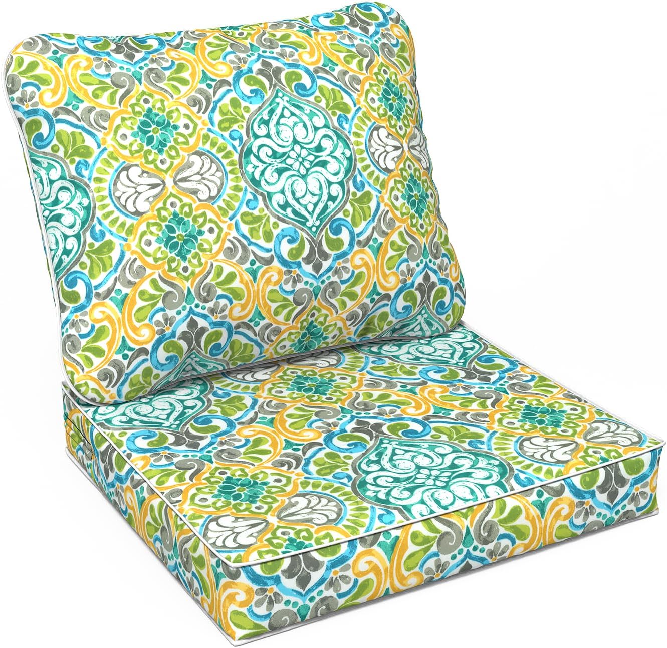 LVTXIII Outdoor Deep Seat Cushion 22"x22"x4" Patio Seat and Back Cushion Set Seasonal Chair Cushion for Dining Arm Chairs, Wicker Chairs and Garden Furniture Decoration, Damask Green