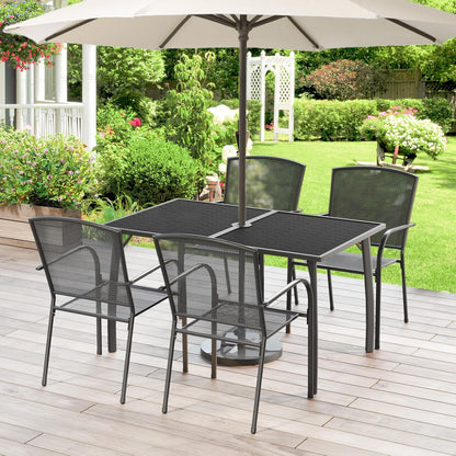 AECOJOY Outdoor Patio Dinning Table for 6, 51"x31" Rectangular Metal Steel Patio Outdoors Tables with 1.73" Umbrella Hole All Weather-Resistant for Lawn Backyard Garden, Porch Dark Grey