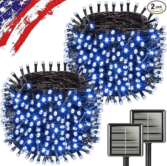 Upgrade Solar String Lights for Outside 2 Pack Total 180FT 500LED String Lights Outdoor with 8 Modes, IP65 Waterproof Outdoor Solar Twinkle Lights, Garden Tree Party Christmas Decorations, Blue