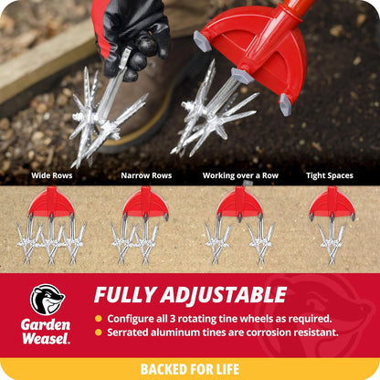 Garden Weasel Rotary Cultivator & Hand Tiller - 2-in-1 | Aerate, Weed, Cultivate, Plant, Reseed | Lawn Reseeding Garden Tool, Garden Soil Loosener | 91206